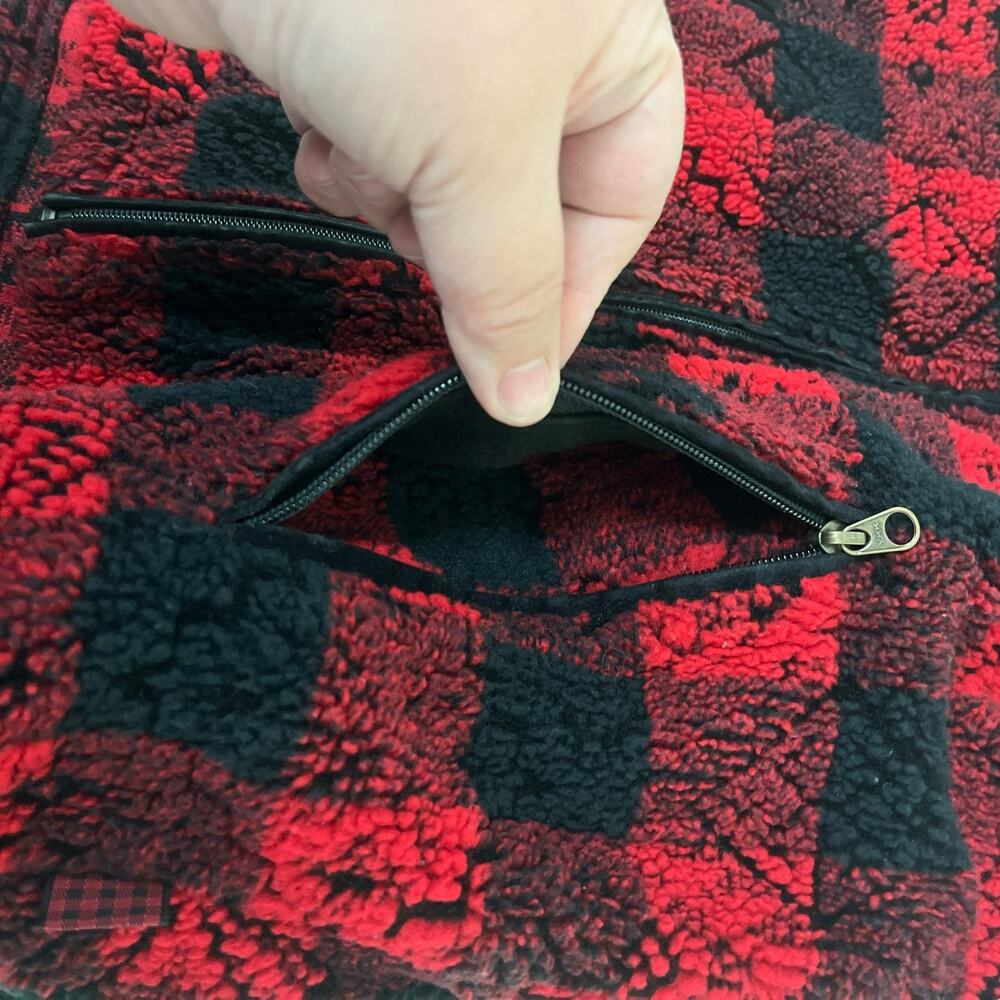 Woolrich Fleece Vest Buffalo Check Women’s Sz M Collar Zip Red Black Outerwear - Picture 5 of 12